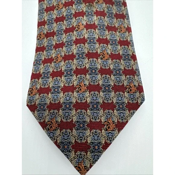 Daniel De Fasson Collection Men's Necktie Tie Silk Handmade Maroon Blue Gold - Picture 1 of 7